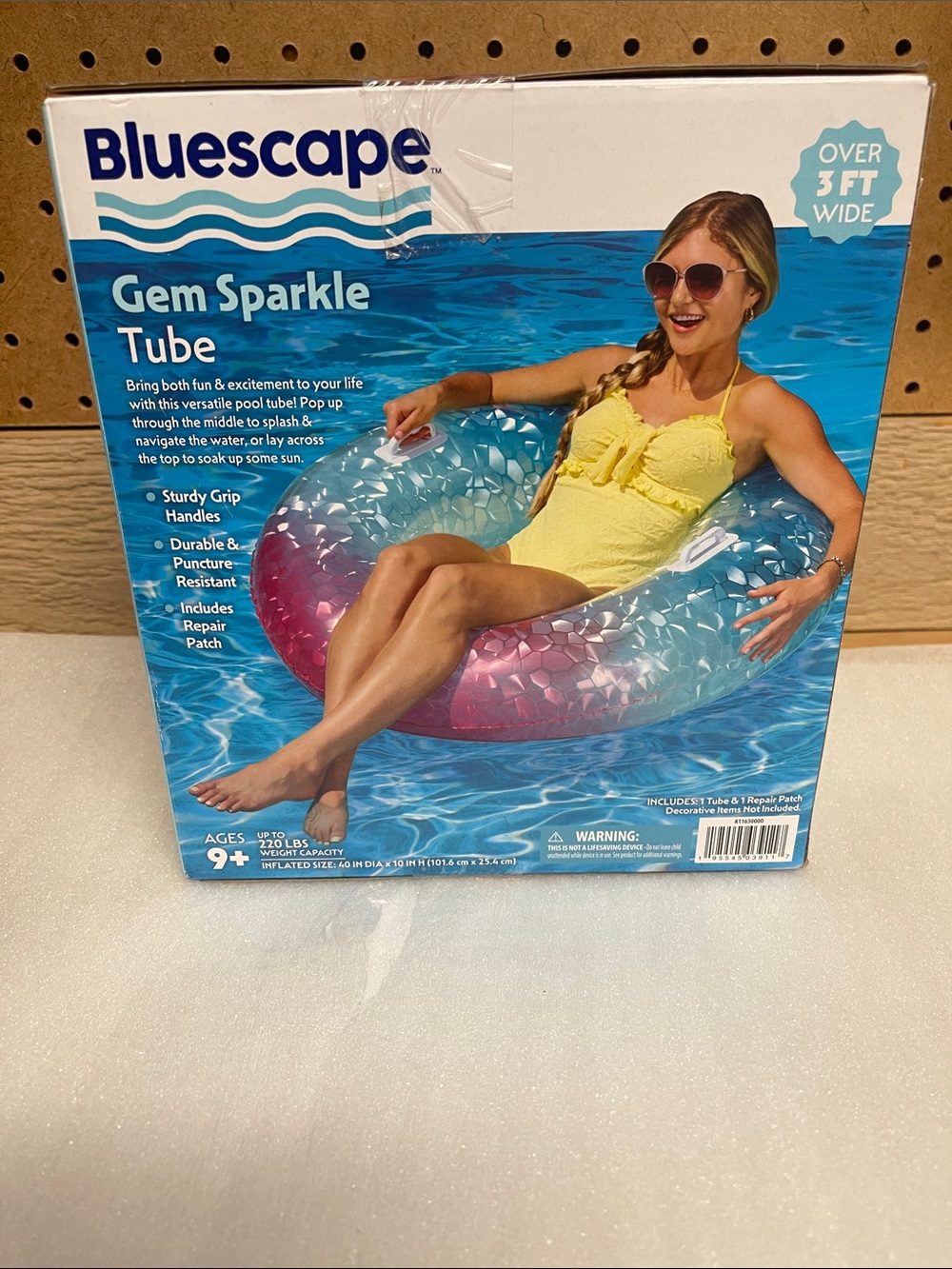 Bluescape Gem Sparkle Tube - Pink & Blue Inflatable Pool Float with handles.